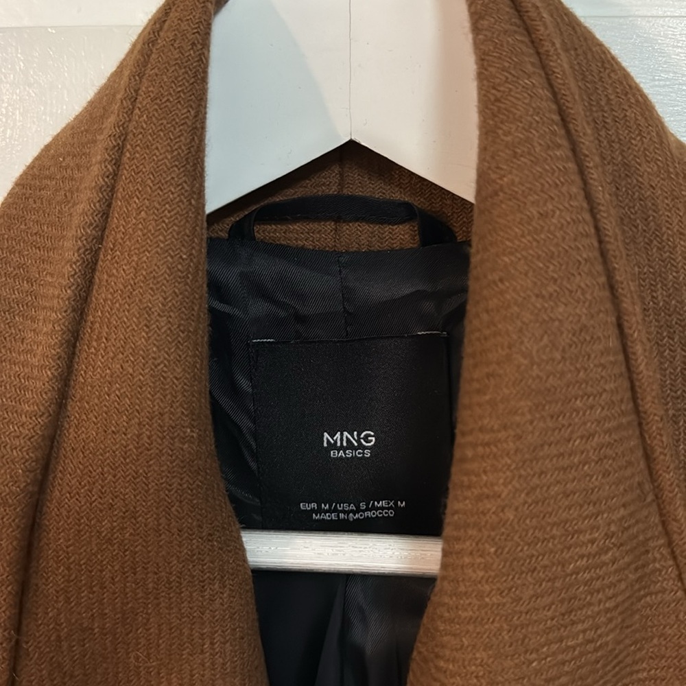Brown Solid Longline Coat, Size M - image 2